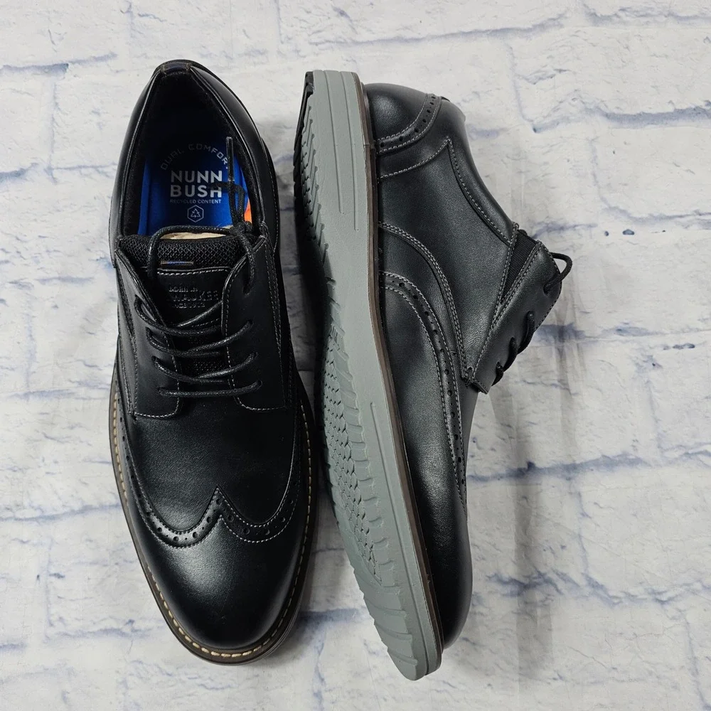 Nunn Bush Wingtip Oxford Mens 10 Black Dual Comfort Brogue Dress Shoes
